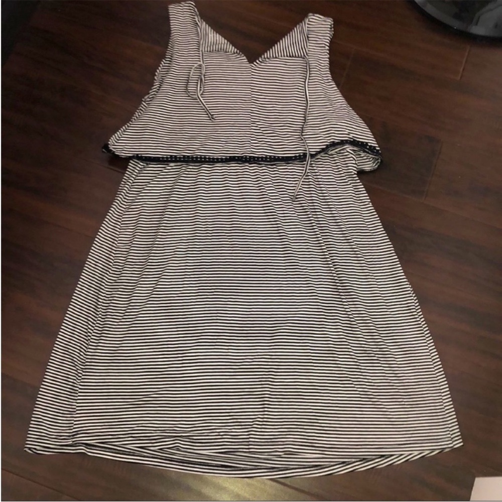 Maternity Black White V neck Striped Dress